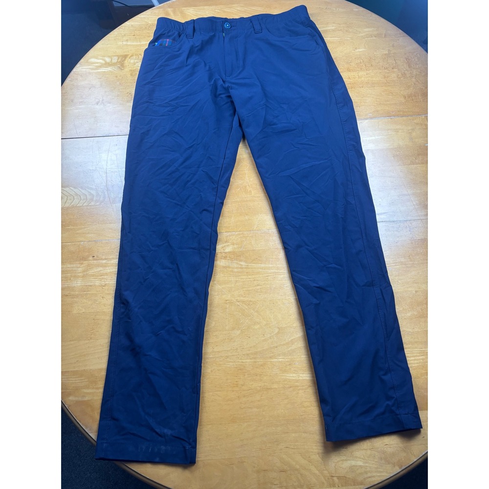 William Murray Golf Mens 34 Navy Blue Straight Fit Plaid Trim Performance Pants